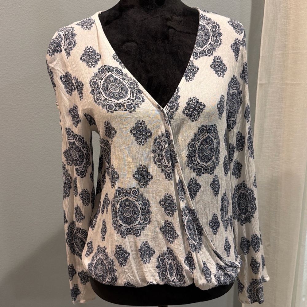 Altar'd State Paisley Patterned Blouse with Bell Crossed Open Tied Up Sleeves